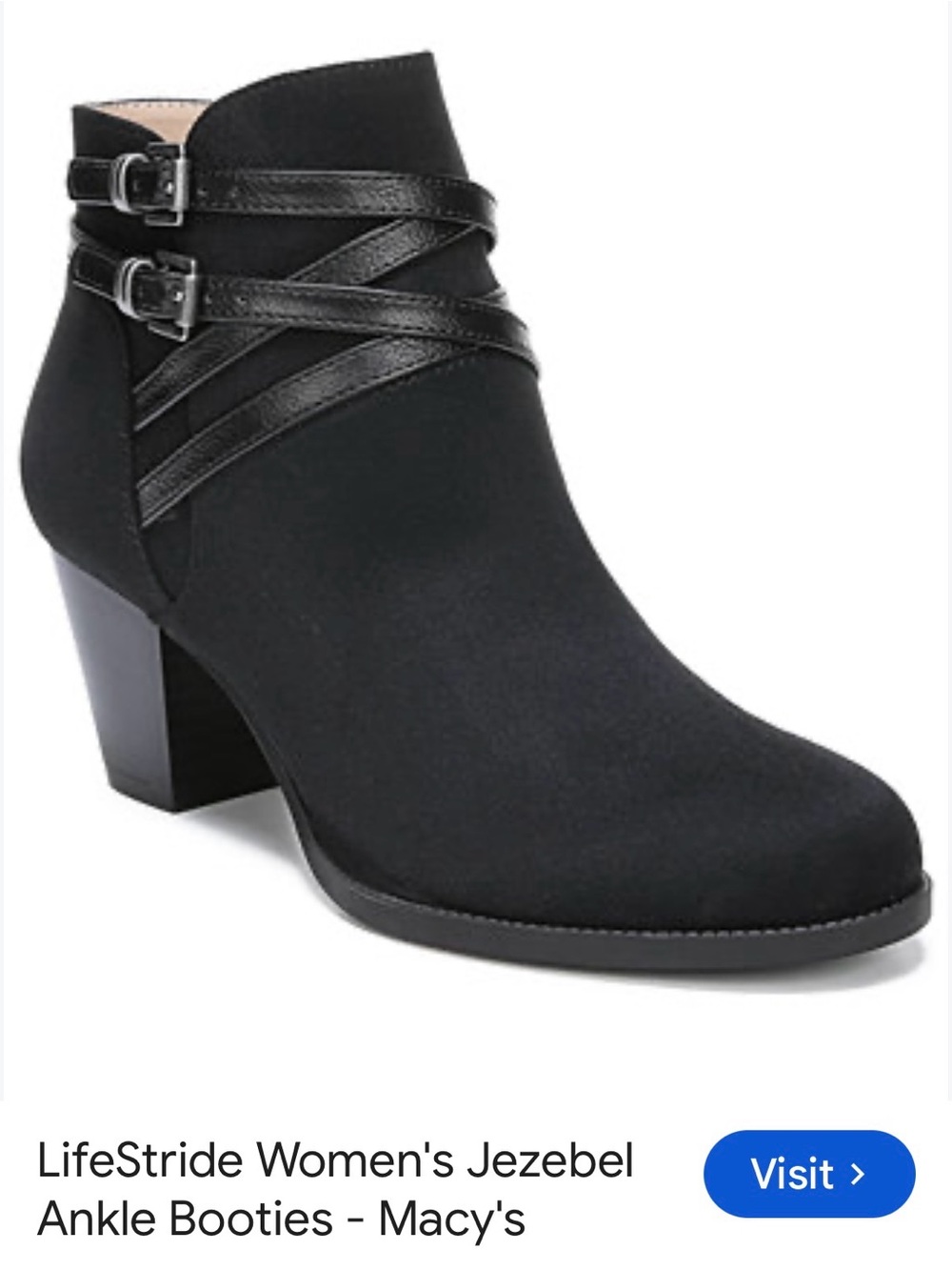 Life Stride Black Ankle Booties with Buckle Strap Detail